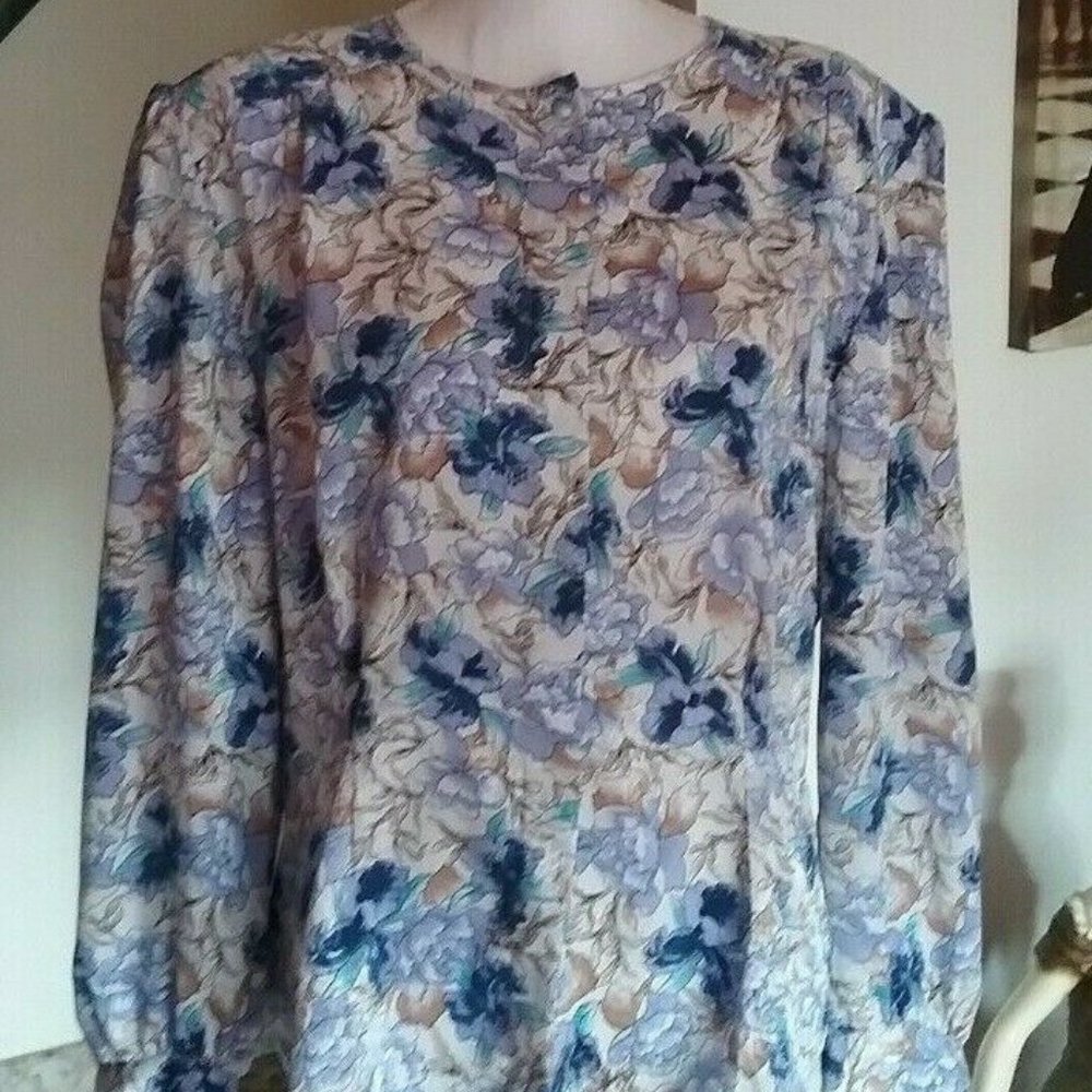 EJ HARPER Women's Purple Floral Long Sleeved Padded Vintage Blouse Top - Sz 14